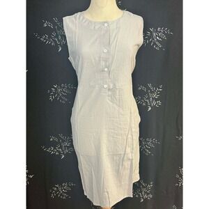 Unbranded Light Grey Sleeveless Linen Blend Button Front Pocket Shift Dress M